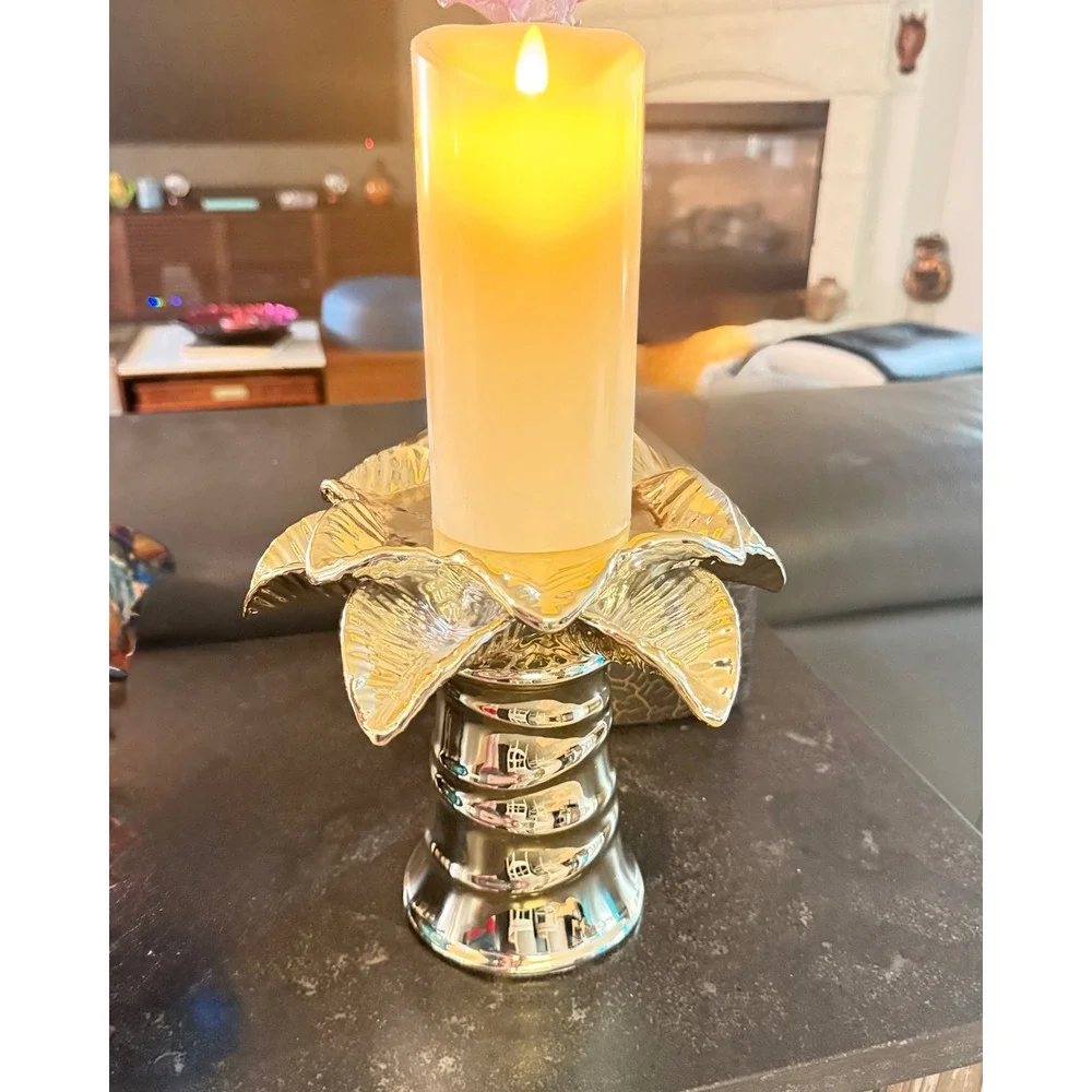 Bath & Body Works Gold Palm Tree 3-Wick Candle Holder Pedestal Ceramic - Picture 2 of 8